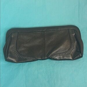 Sigrid Olsen Leather Grey Metallic Clutch Purse Polka Dot Lining